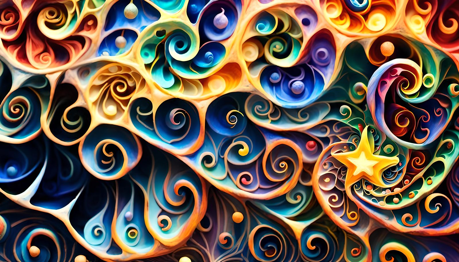 Iridescent Star Beings Dance in Cosmic Oil Painting