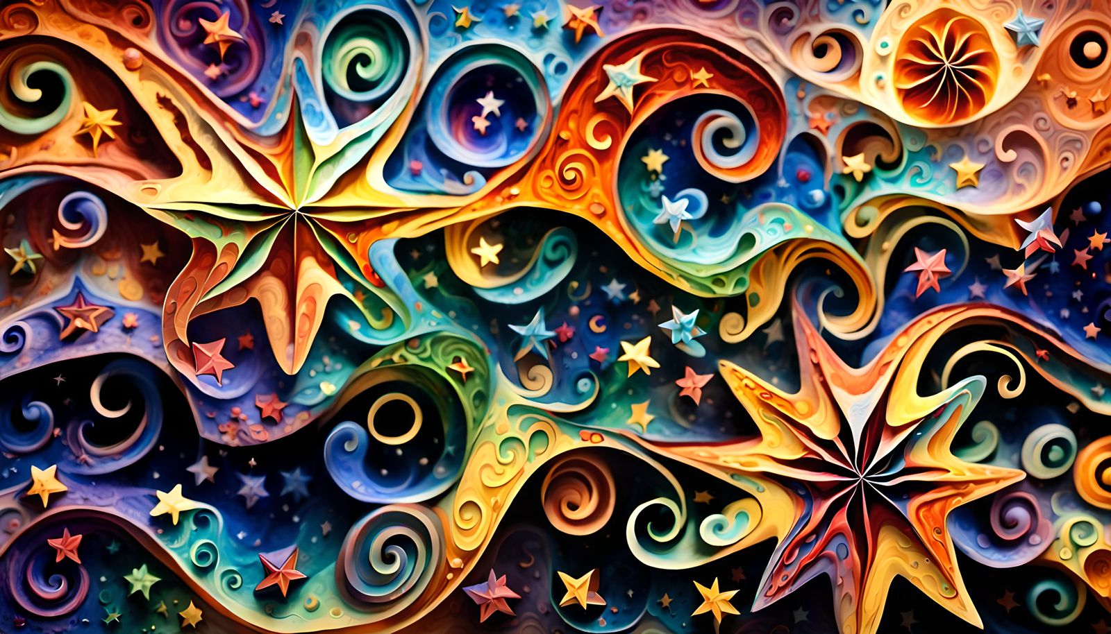 Iridescent Stars Dancing in Cosmic Maelstrom: Impasto Painti...