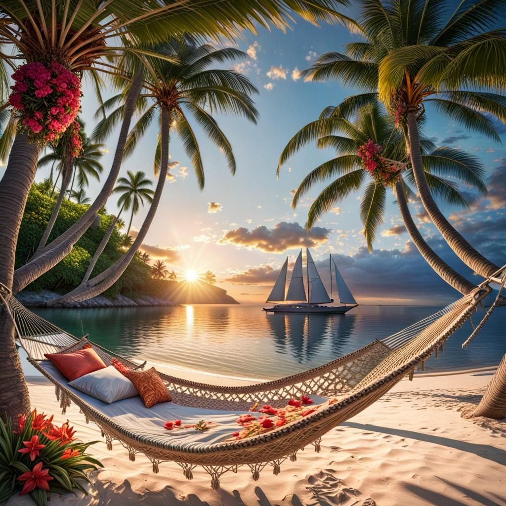 Island Oasis in Vibrant Sunset Splendor