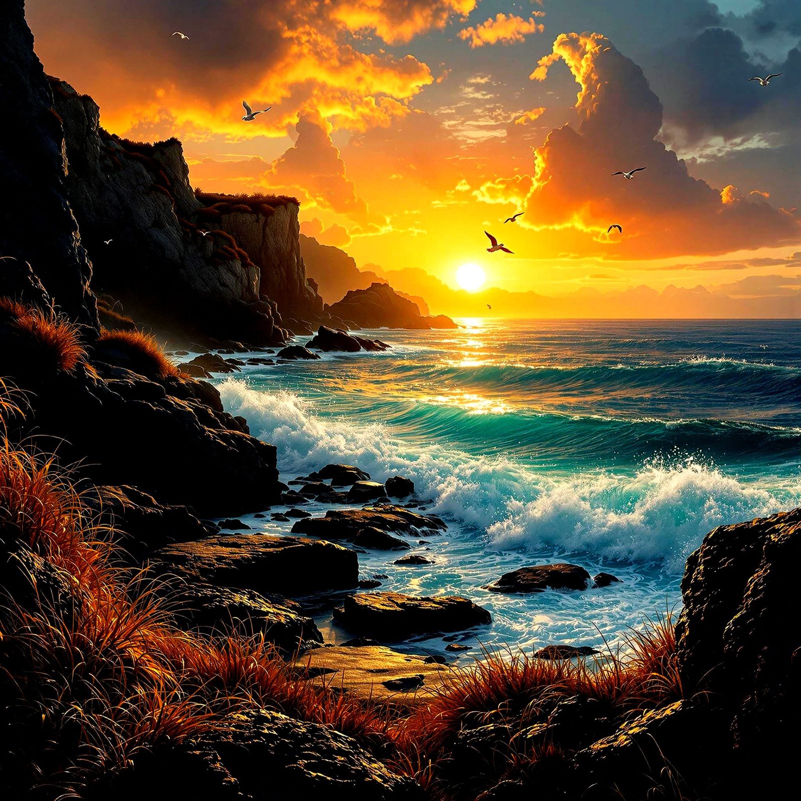 Hyperrealistic Beach Scene at Sunset