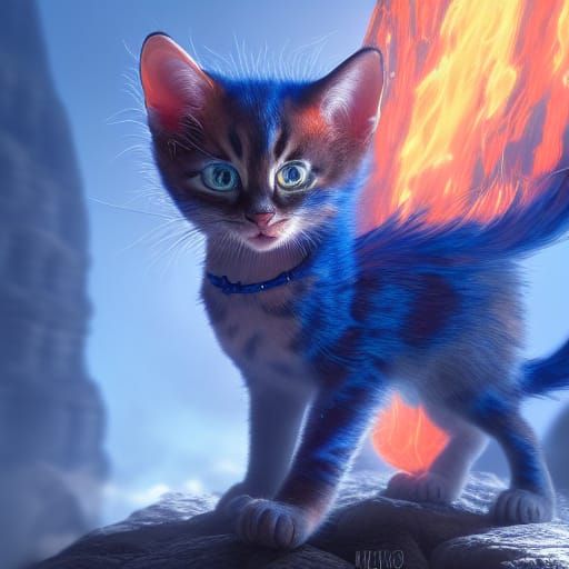 Fantastical Blue Fire Kitten Concept Art