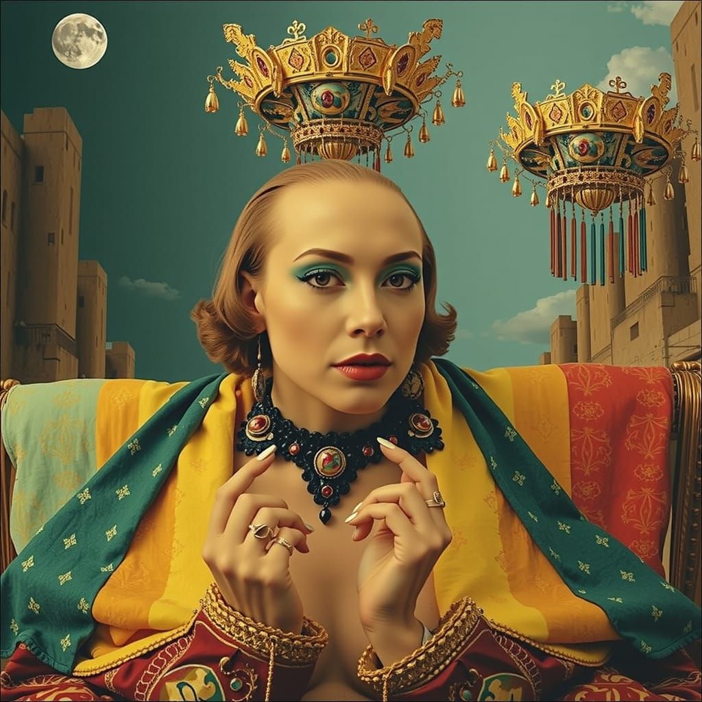 Vibrant Geometric Portrait with Ethereal Beauty