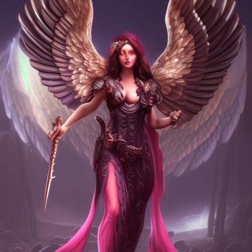 Female Archangel with Roses in Detailed Matte Painting