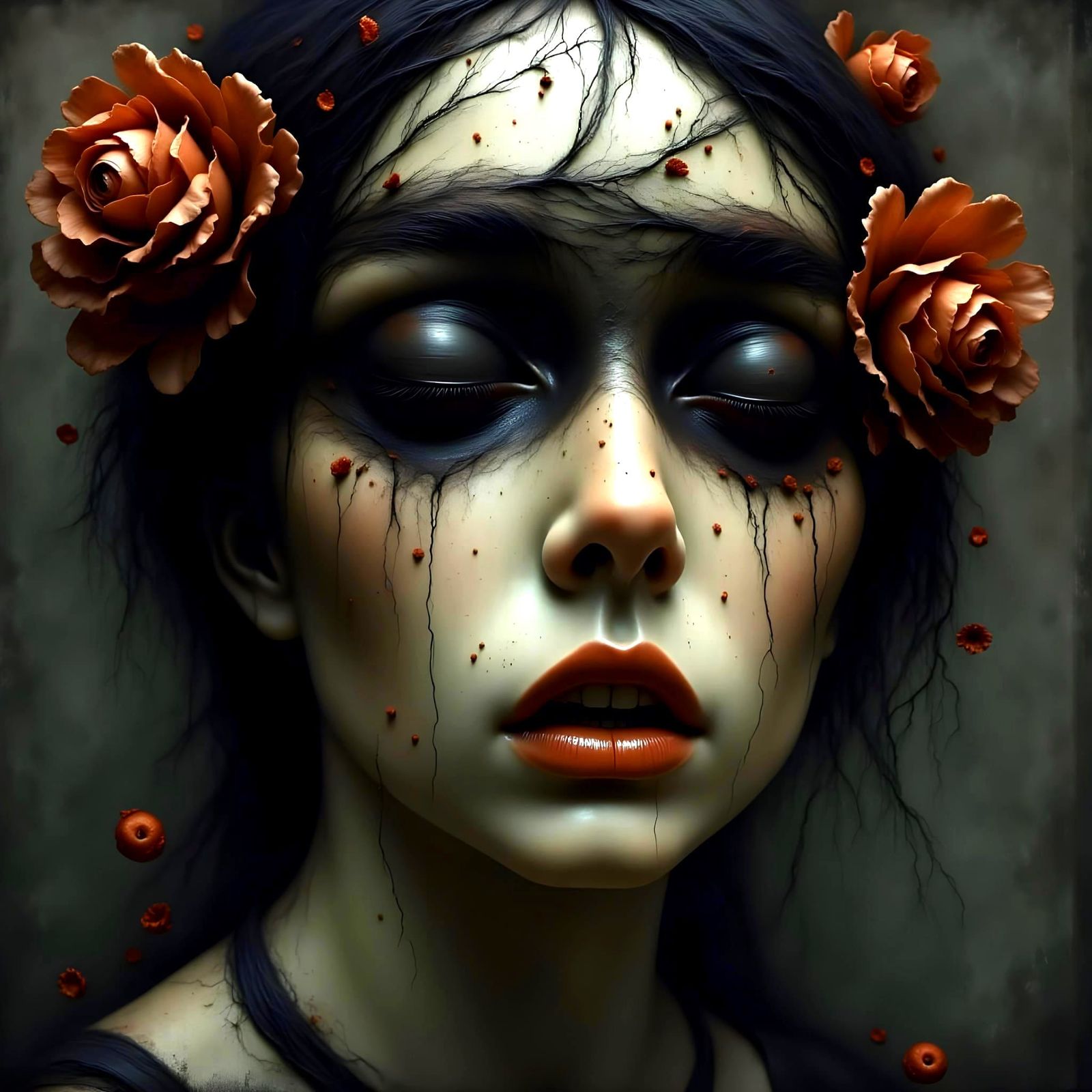 Blindfolded Woman Screaming with Roses and Thorns