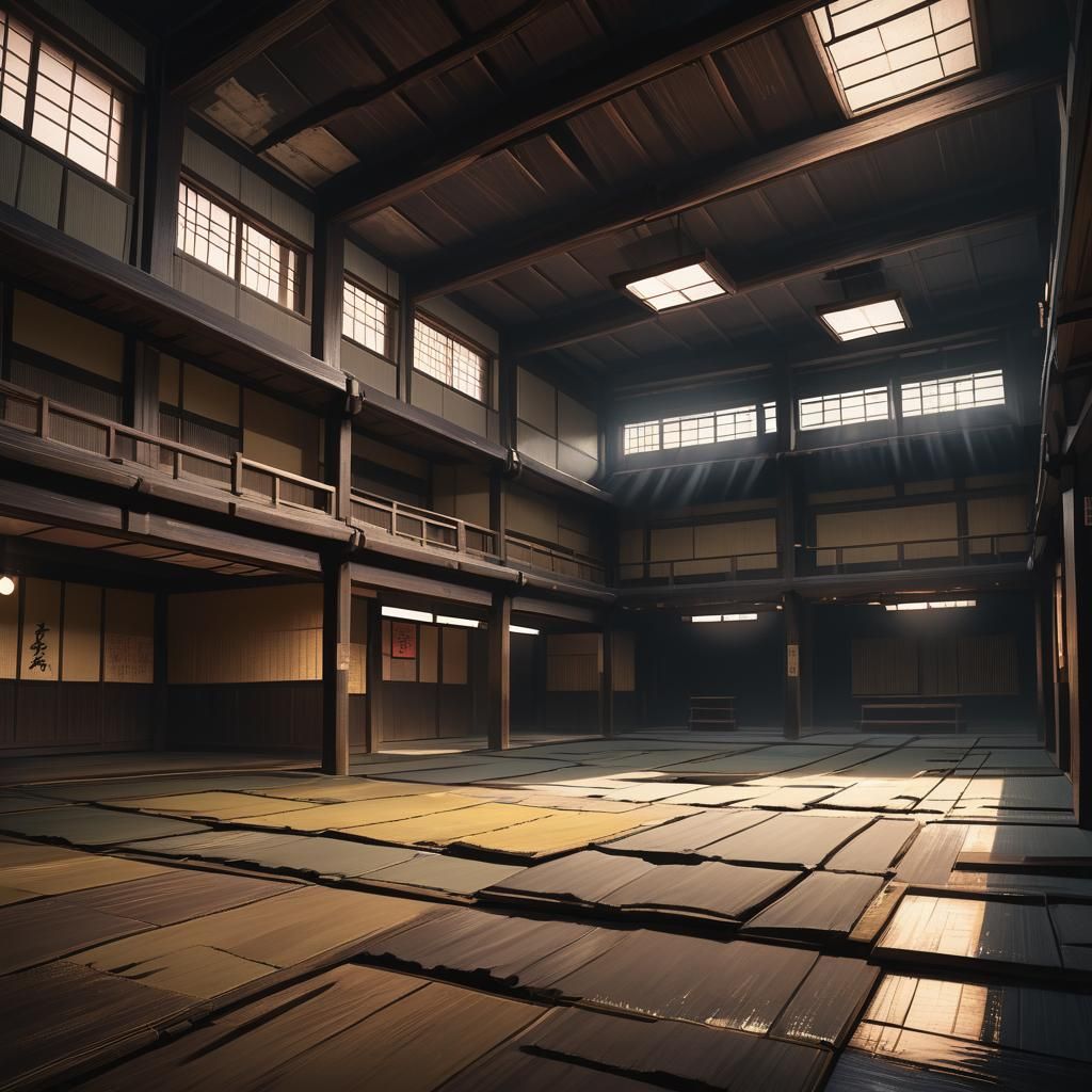 Ominous Abandoned Dojo Concept Art in Muted Colors