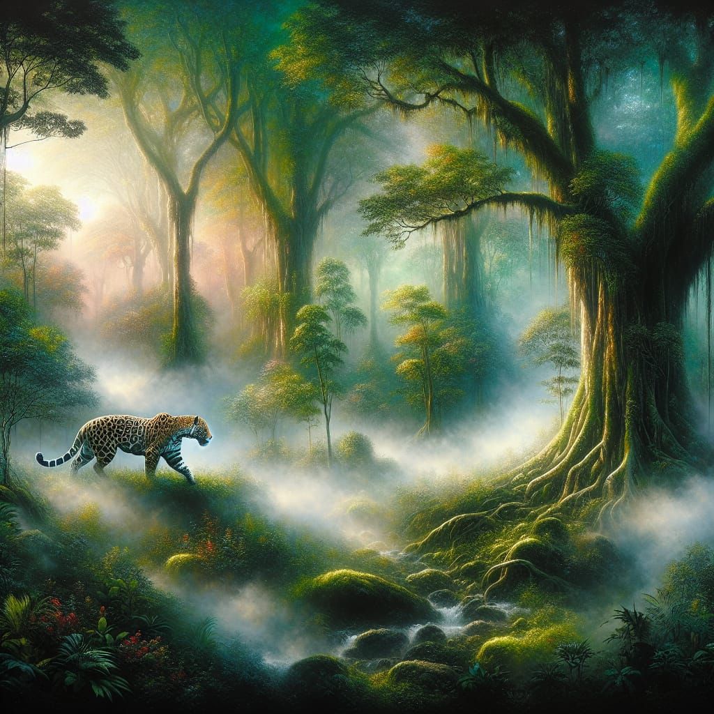 Mystical Rainforest Morning with Jaguar