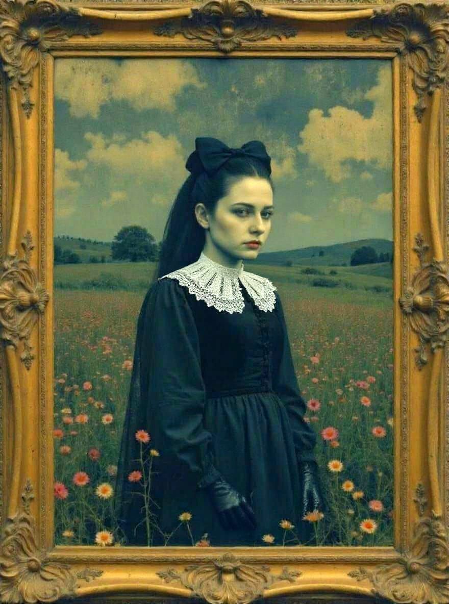 Gothic Portrait in Gilded Frame with Dark Collage