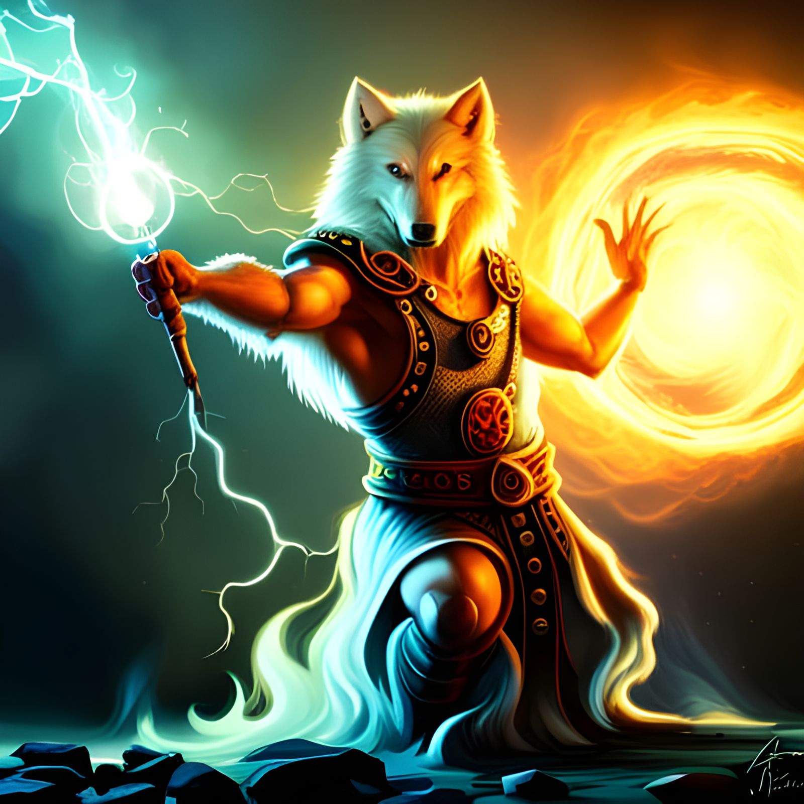 Magic Humanoid Wolf Sorcerer