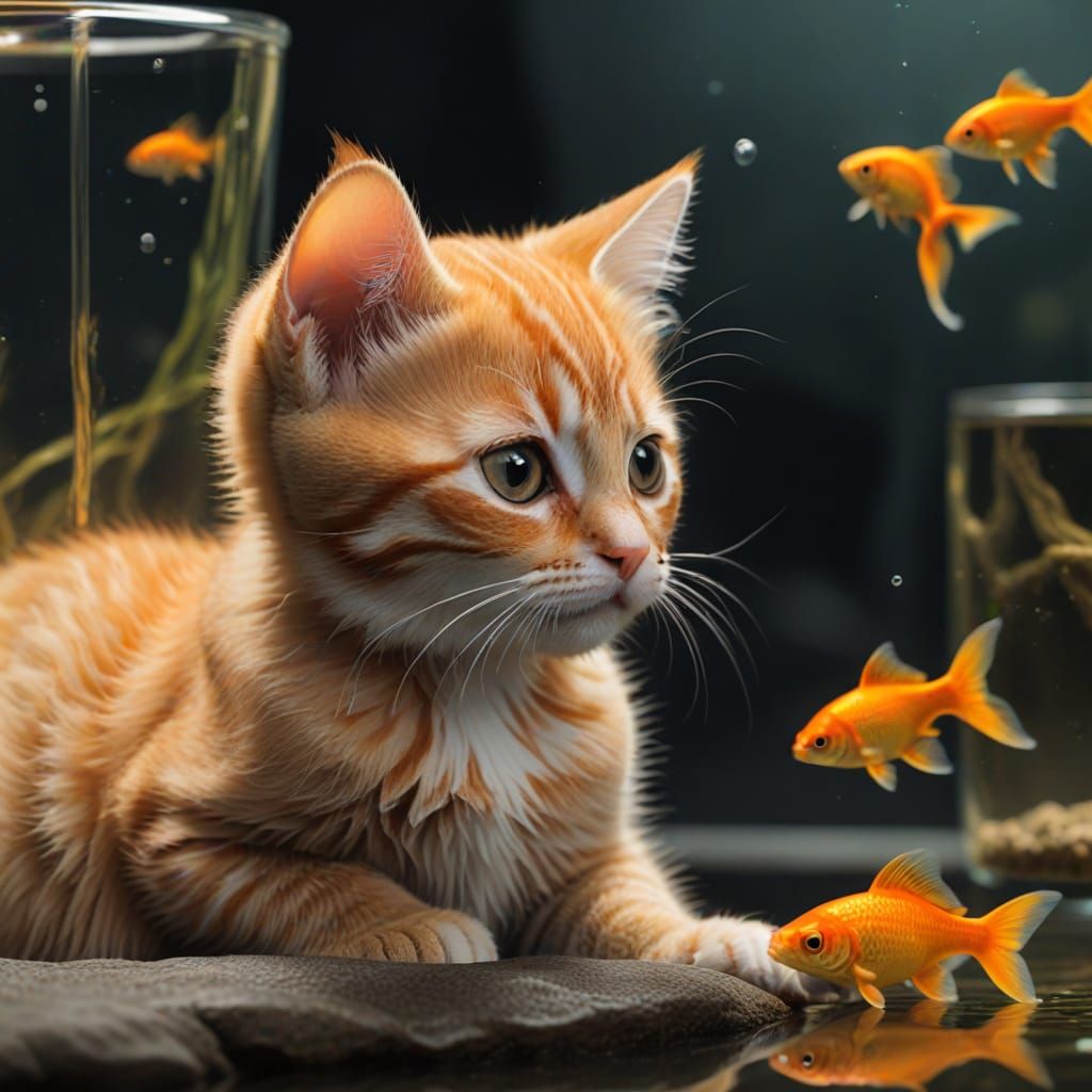 Ginger Kitten Watches Calm Goldfish