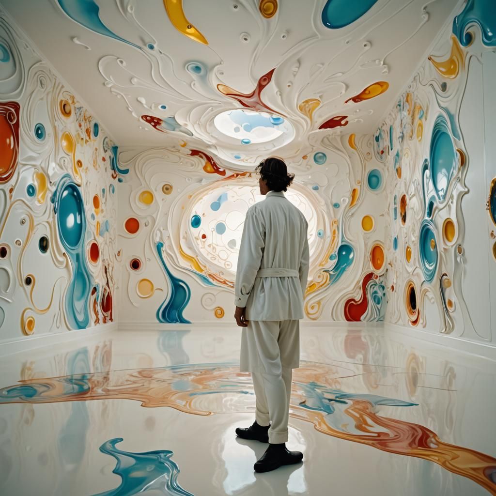 Surreal Person in White Room: Abstract Expressionism