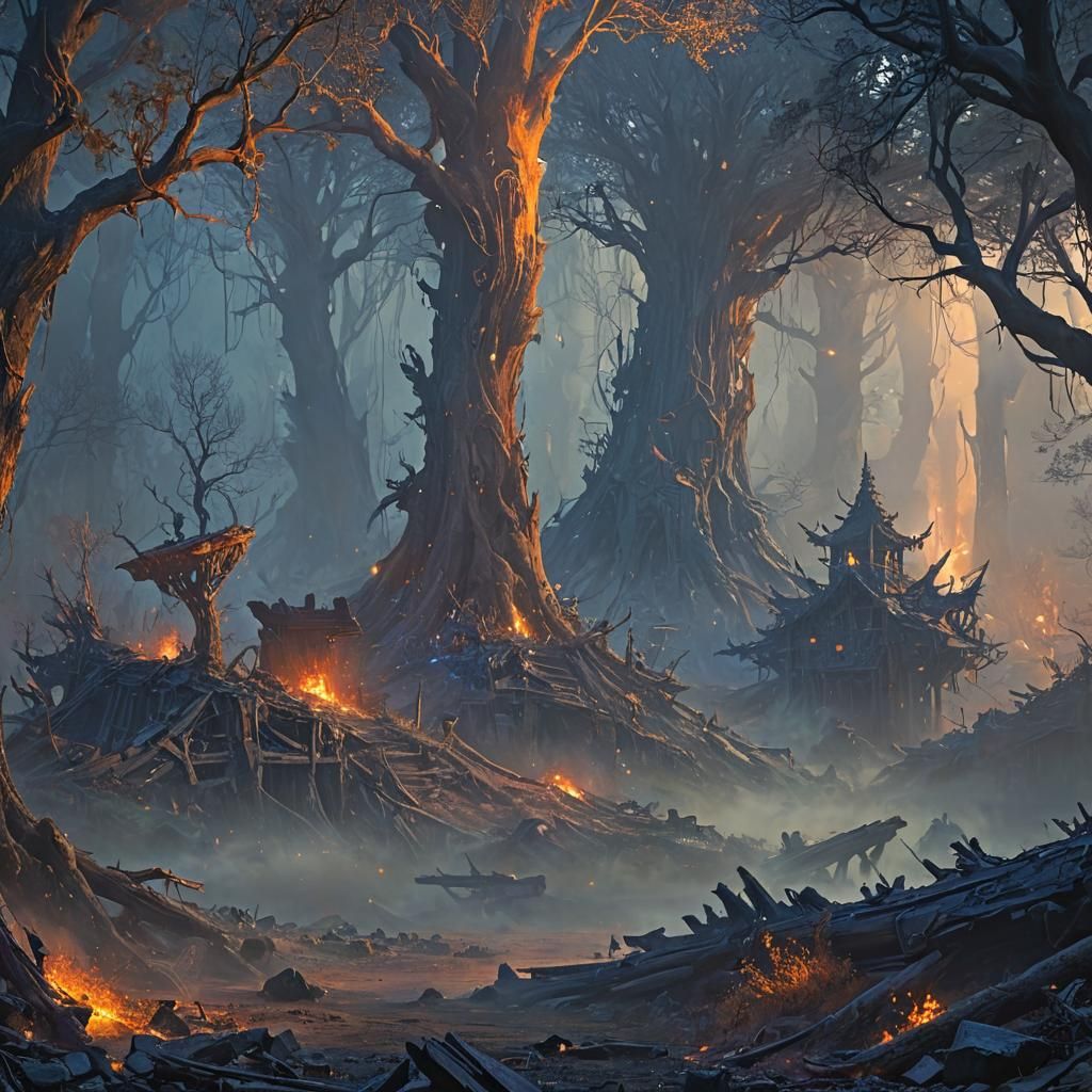 Village Shredded by Alien Apocalypse in Mystical Forest