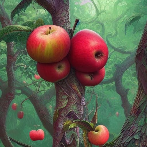 Giant Apple Tree in Lush Jungle, Cel-Shaded Art