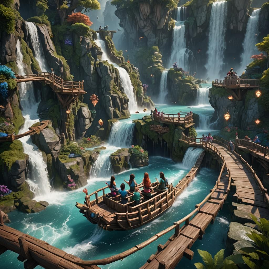 Mermaids on a Log Flume Ride in Fantasy Art