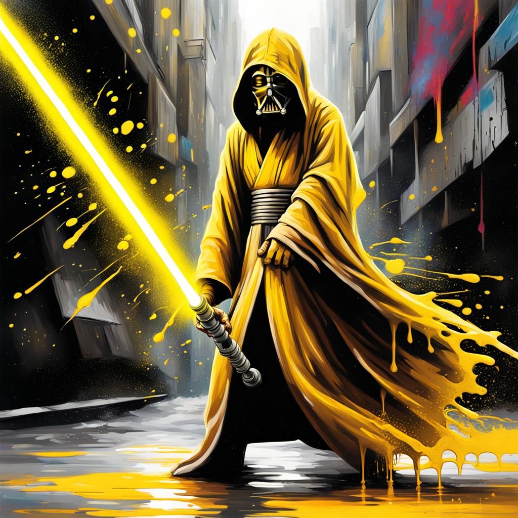 Jedi with Yellow Lightsaber in Graffiti Art Style