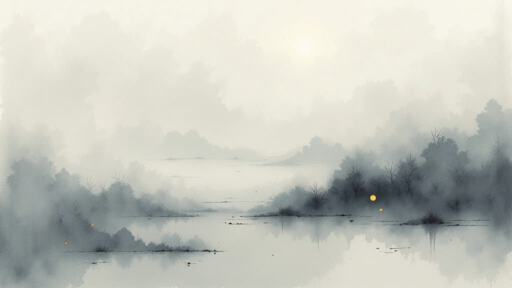 Serenely Misty Minimalist Landscape in Soft Gray and White