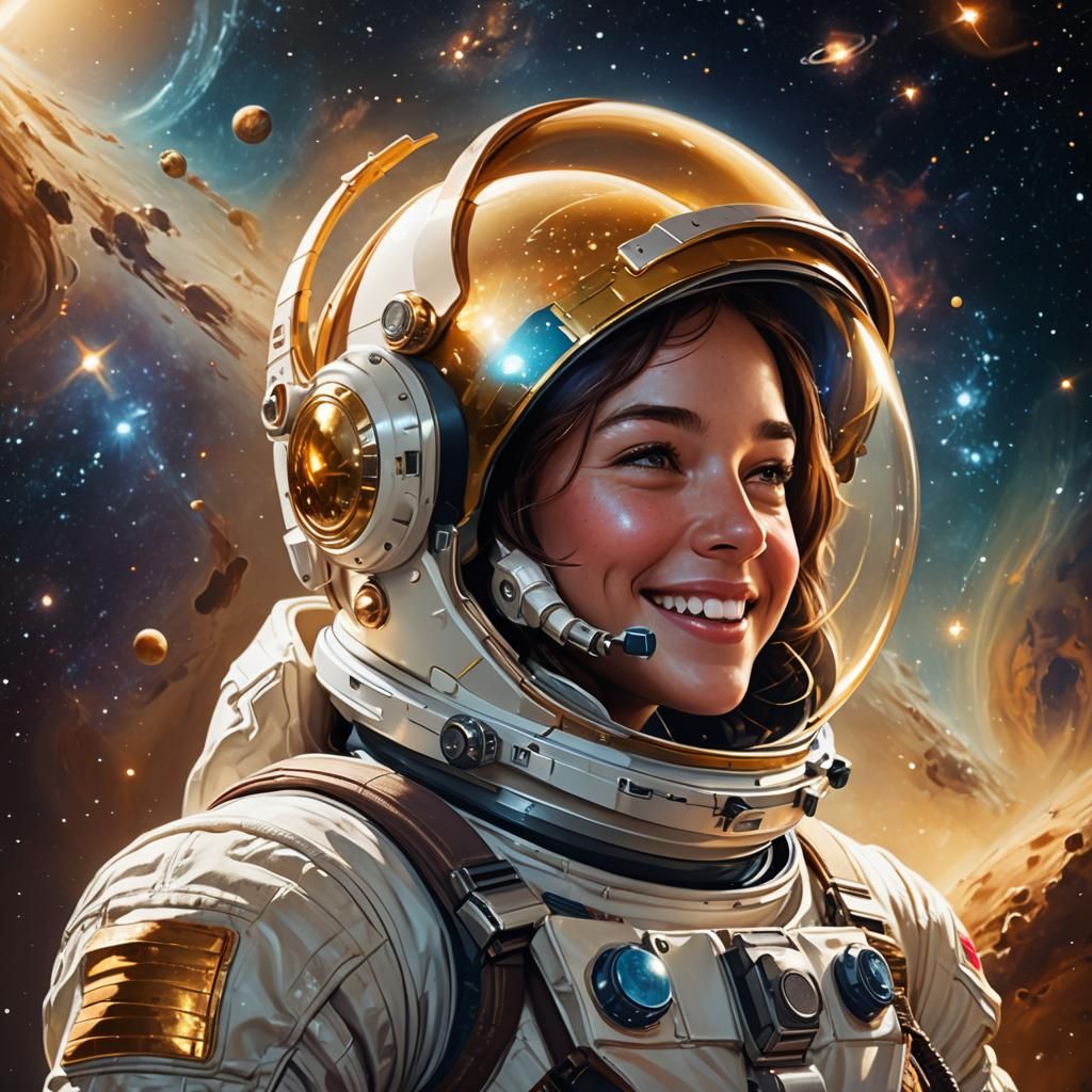 Astronaut woman smiling in deep space