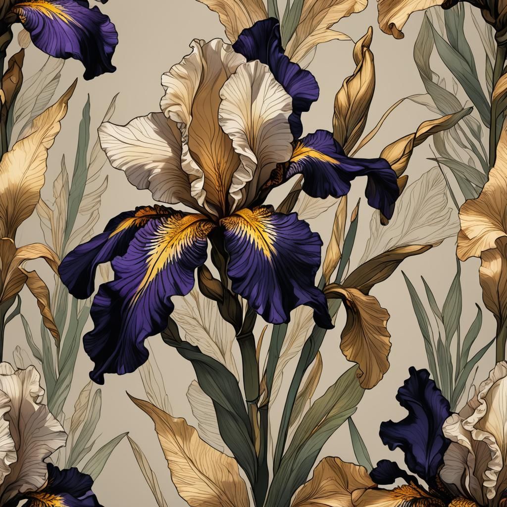 Elegant Black Ink Iris Flower in Bloom