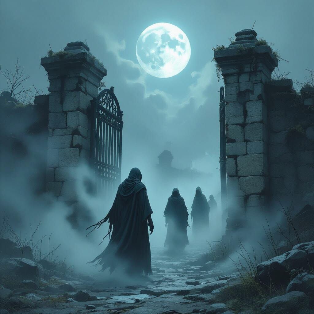 Ethereal Spirits Emerge From Ancient Stone Gate