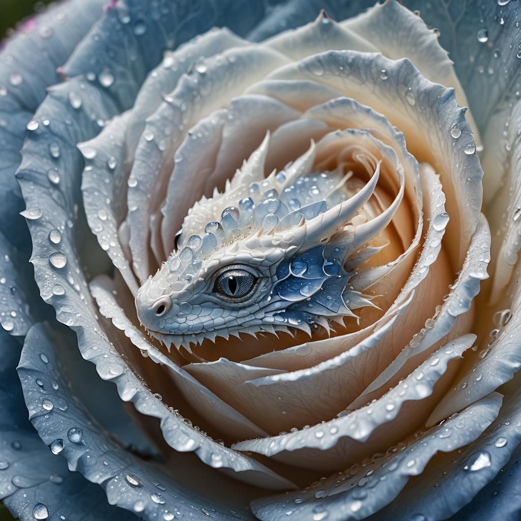 Baby Dragon in Blue Rose, Magical Realism