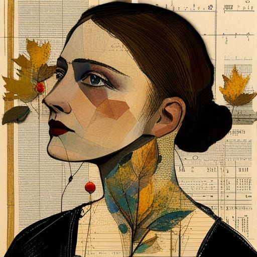 Elegant Woman Portrait in Mixed Media Impasto Style