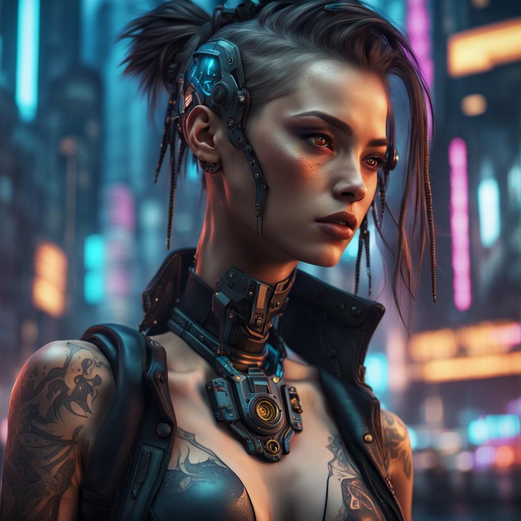 Cyberpunk Girl Portrait with Holodeck in City