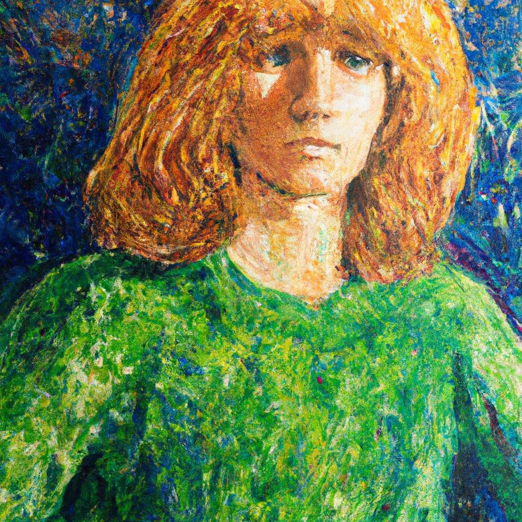 Golden Haired Man in Green Mantle, Expressionist Oil Paintin...