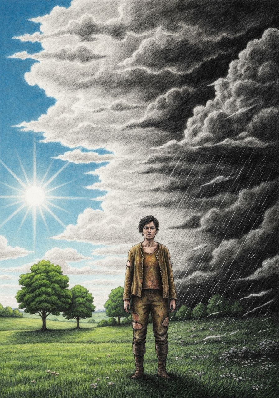 Contrasting Worlds: A Charcoal Drawing of Balance