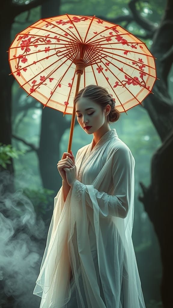 Ethereal Oriental Ghost with Paper Umbrella