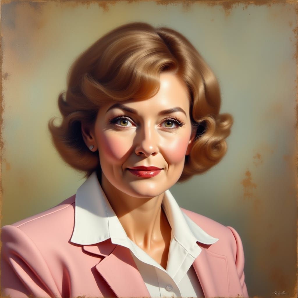 Realistic 1960s Oil Portrait of Woman in Blazer