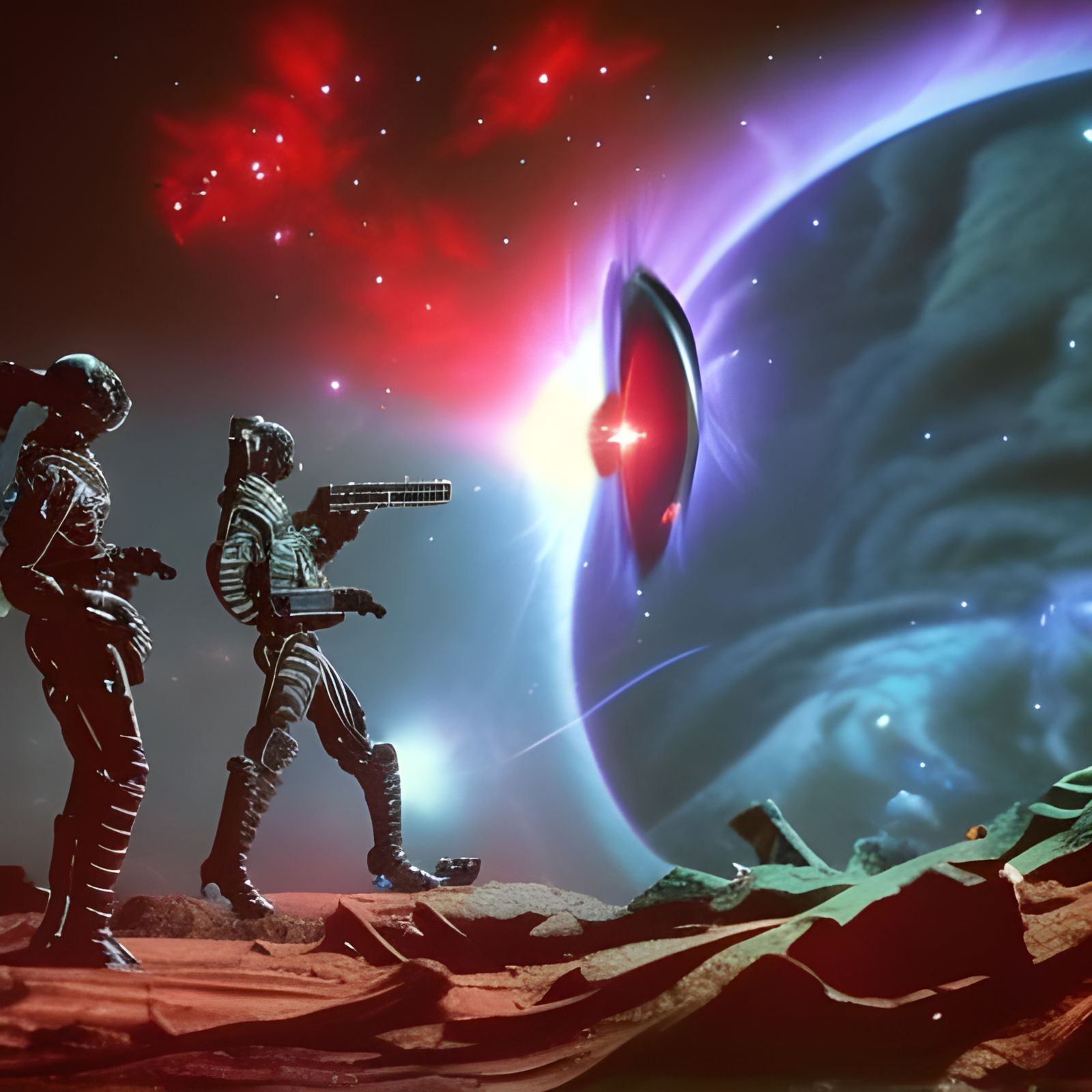 Red Dwarf: Defeated Mechanical Girl with Laser Gun