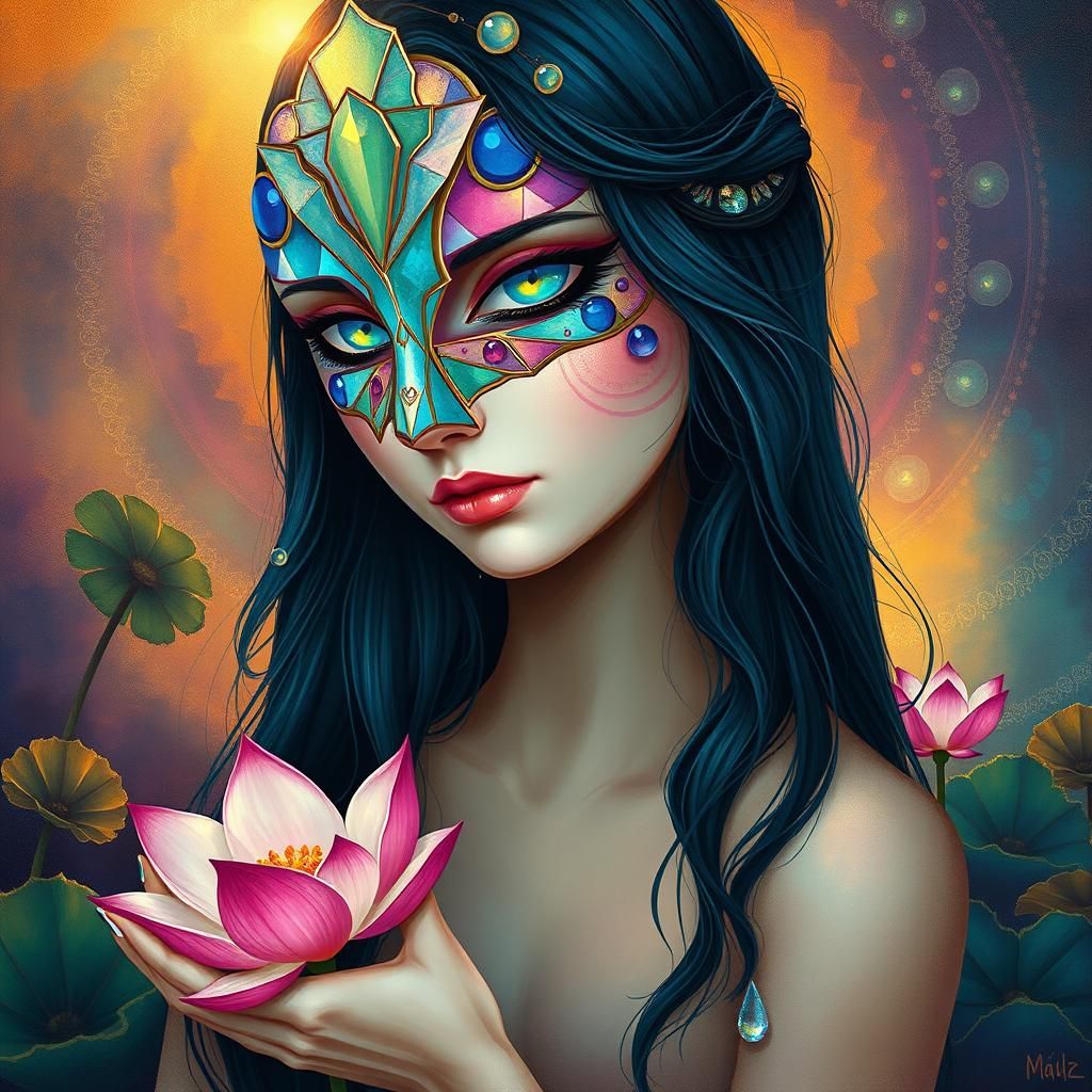 Bohemian Goddess in Psychedelic Landscape, Surreal Digital A...