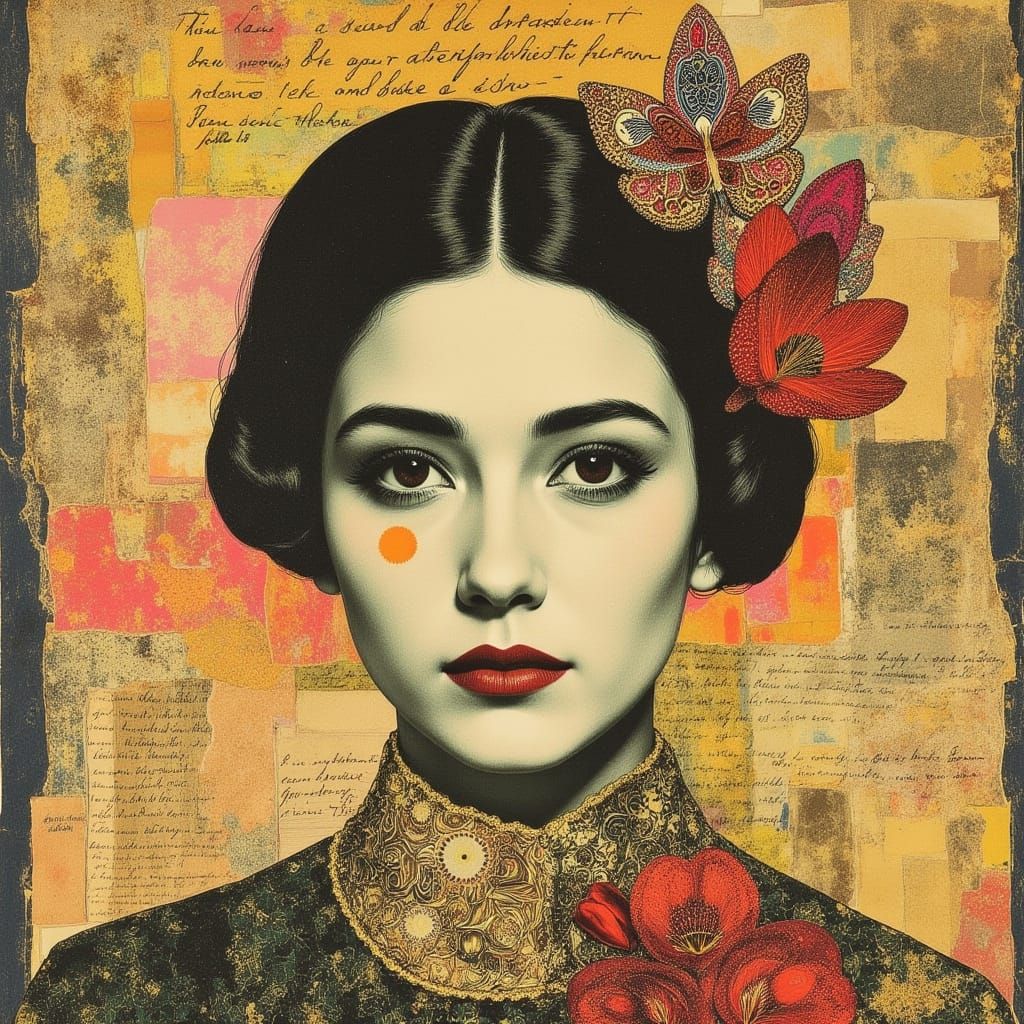 Vintage Portrait in Mixed Media Collage Style