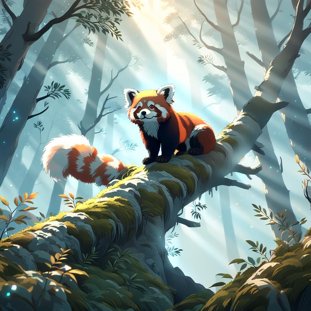 Red Panda in Misty Forest: 3D Anime Art