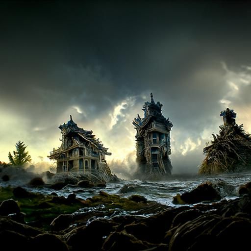 Eerie Photorealistic Architecture in a Detailed Landscape