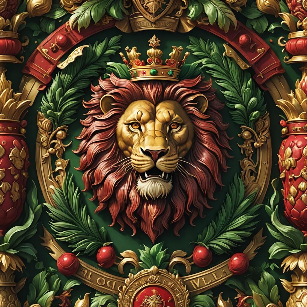 Royal Crest with Lion, Crown and Pineapples