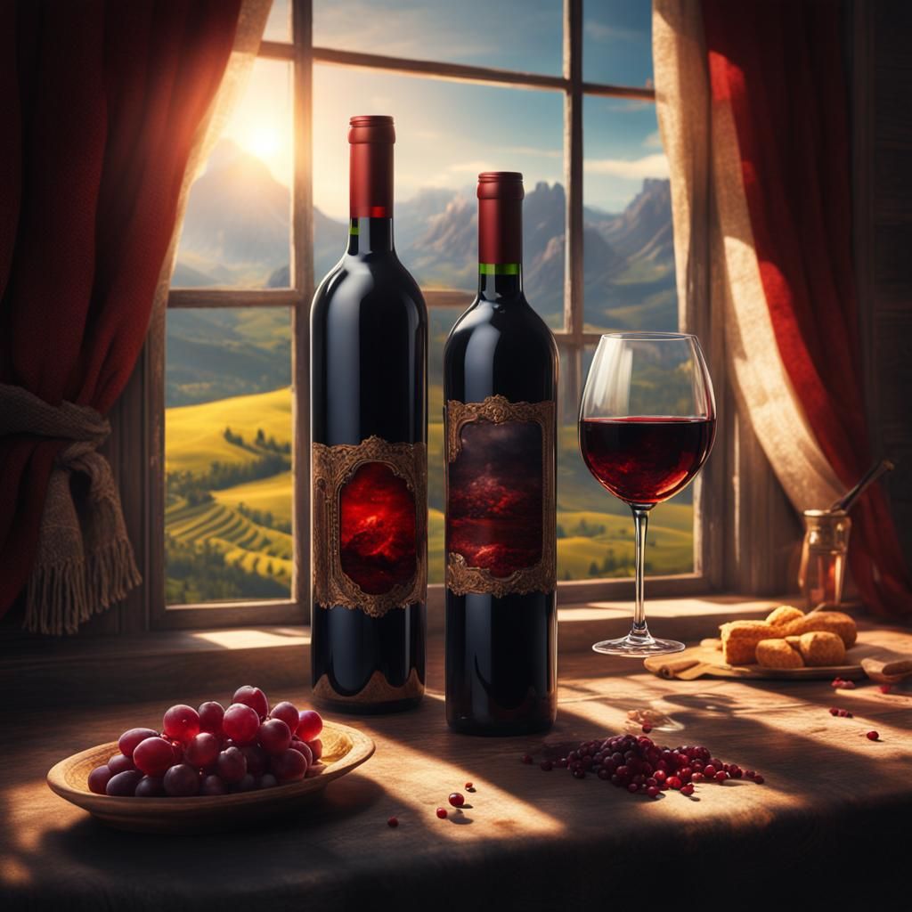 Elegant Red Wine Gathering in Digital Painting Style