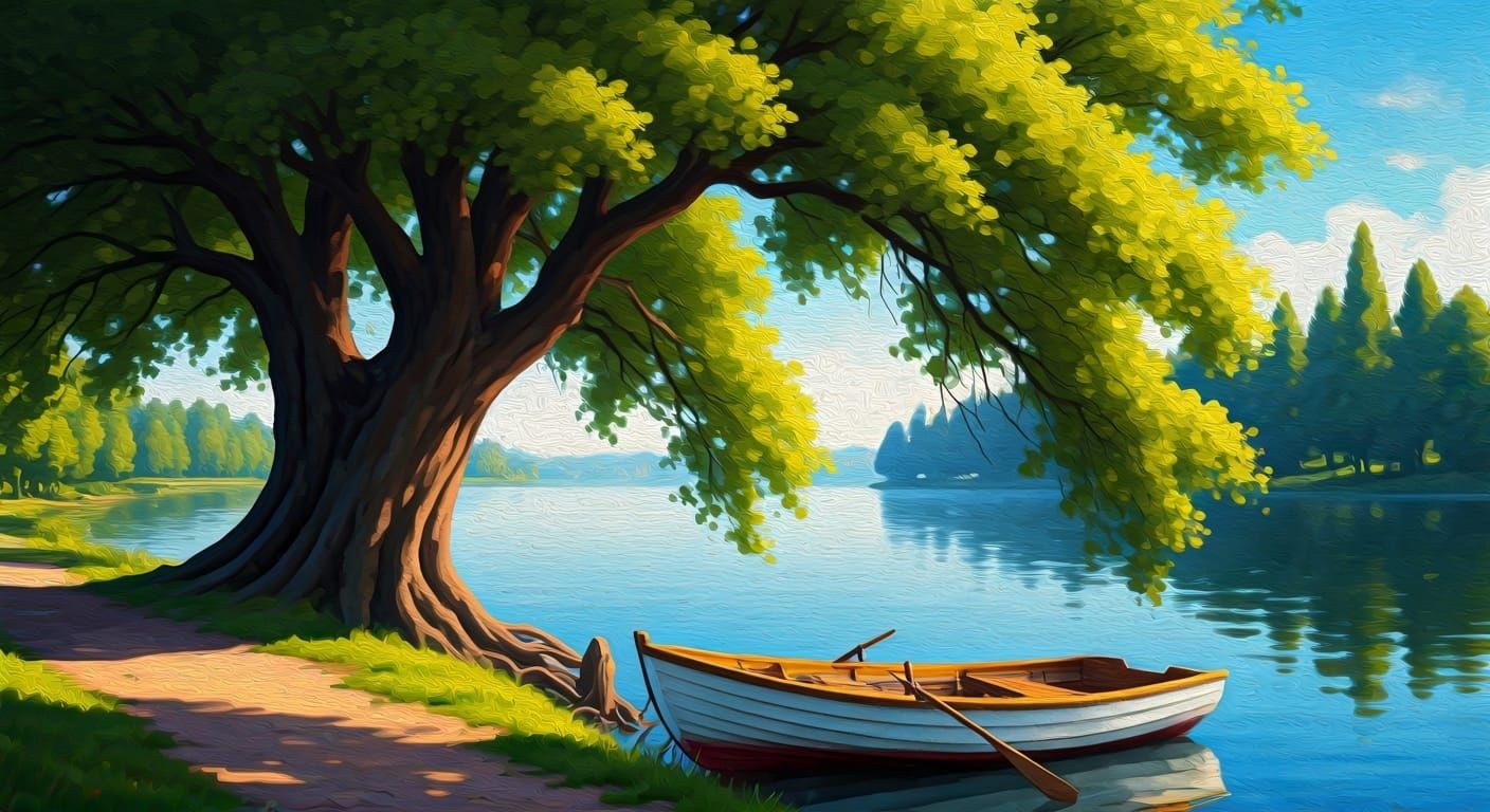 Rowing Boat at Lake in Edward Hopper Style