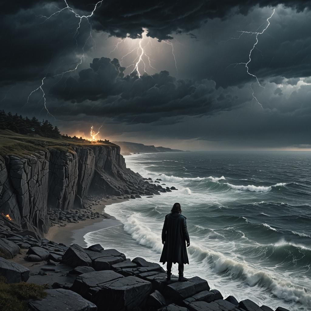 Eric Draven on Cape Cod in Stormy Midnight Sea