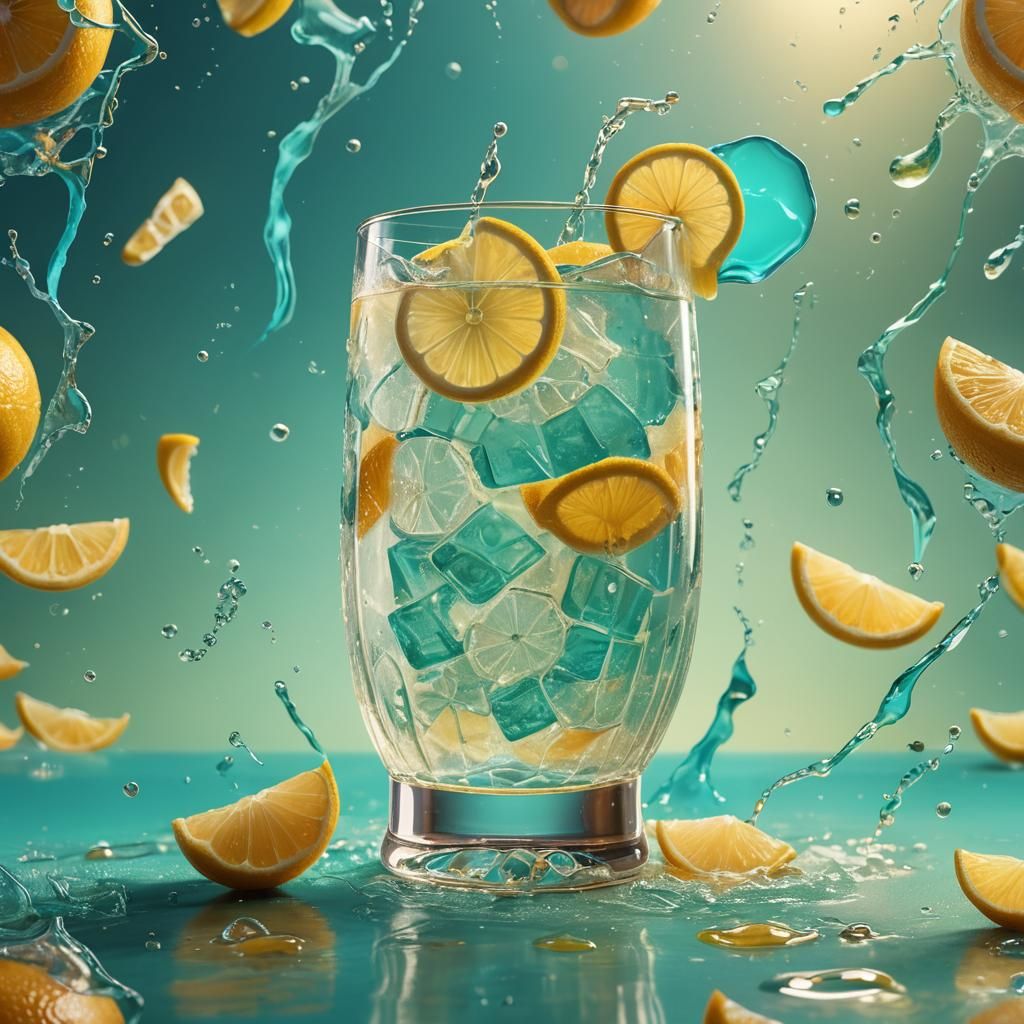 Lemonade with Crescent Moon Slice: Surreal Concept Art