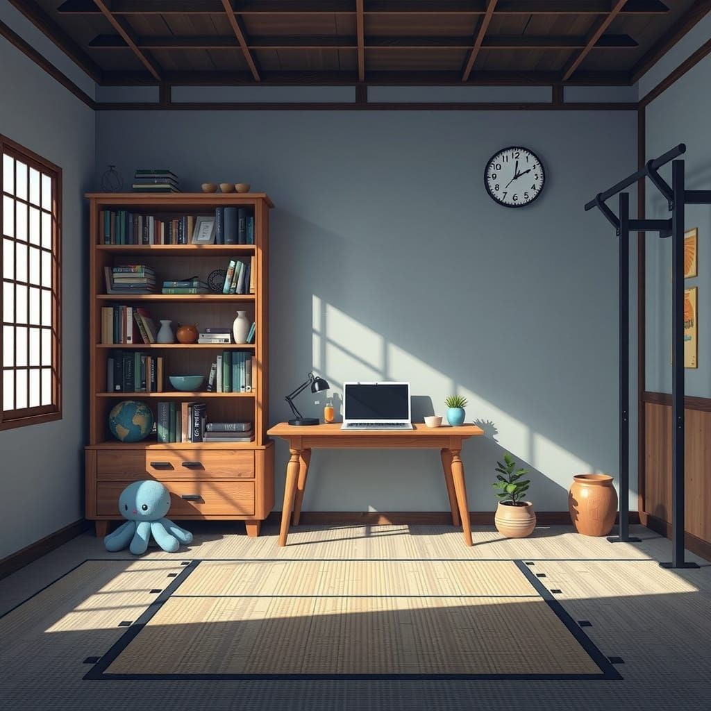 Serenity in Motion: Tranquil Dojo in Cel-Shaded Anime Style