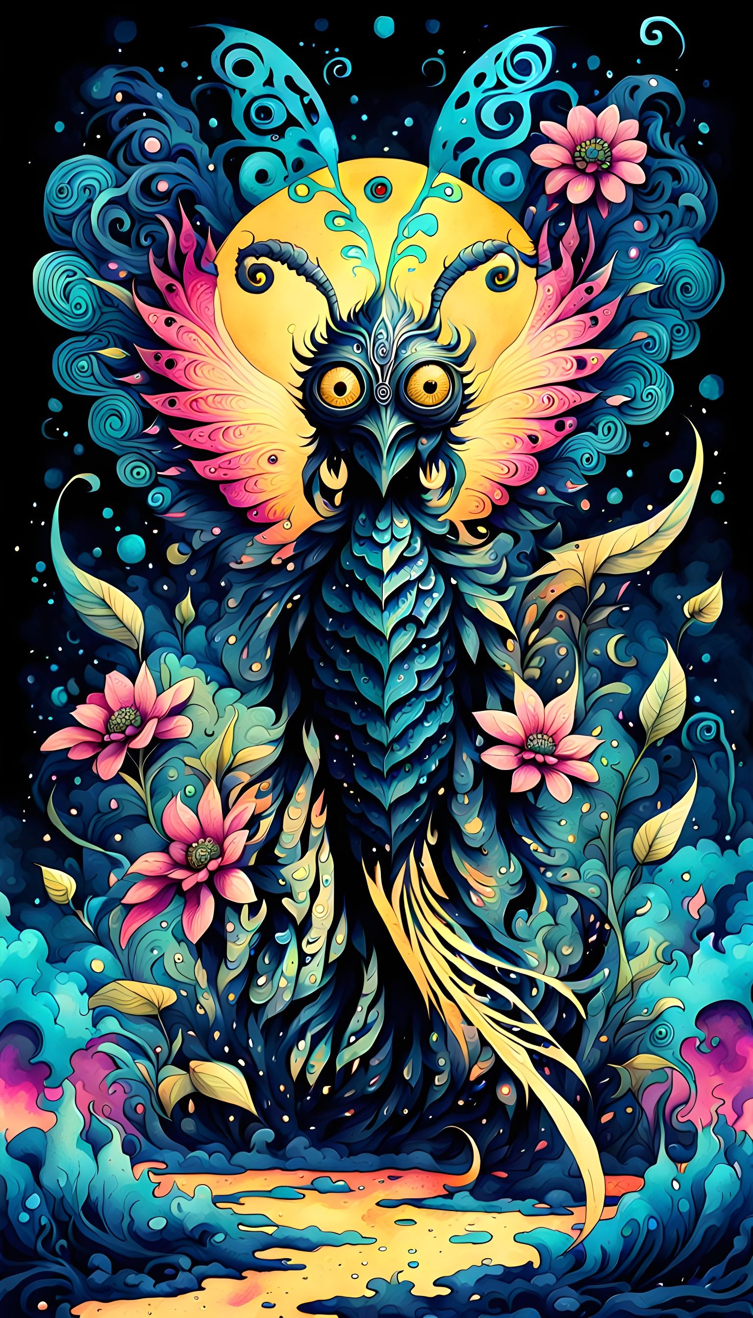 Psychedelic Plant Monster in Tribal Tattoo Style