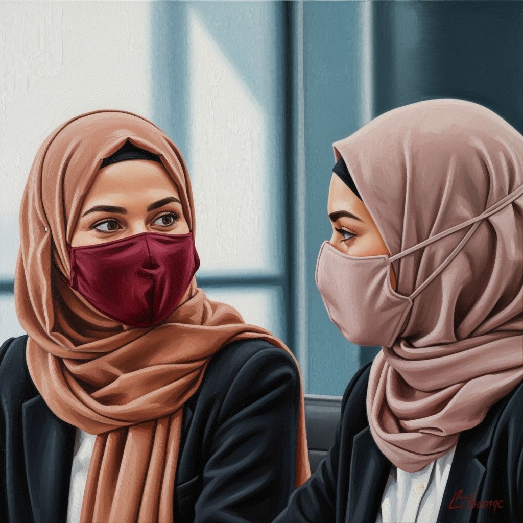 Confident Hijabi Businesswomen in Meeting: Portrait Painting