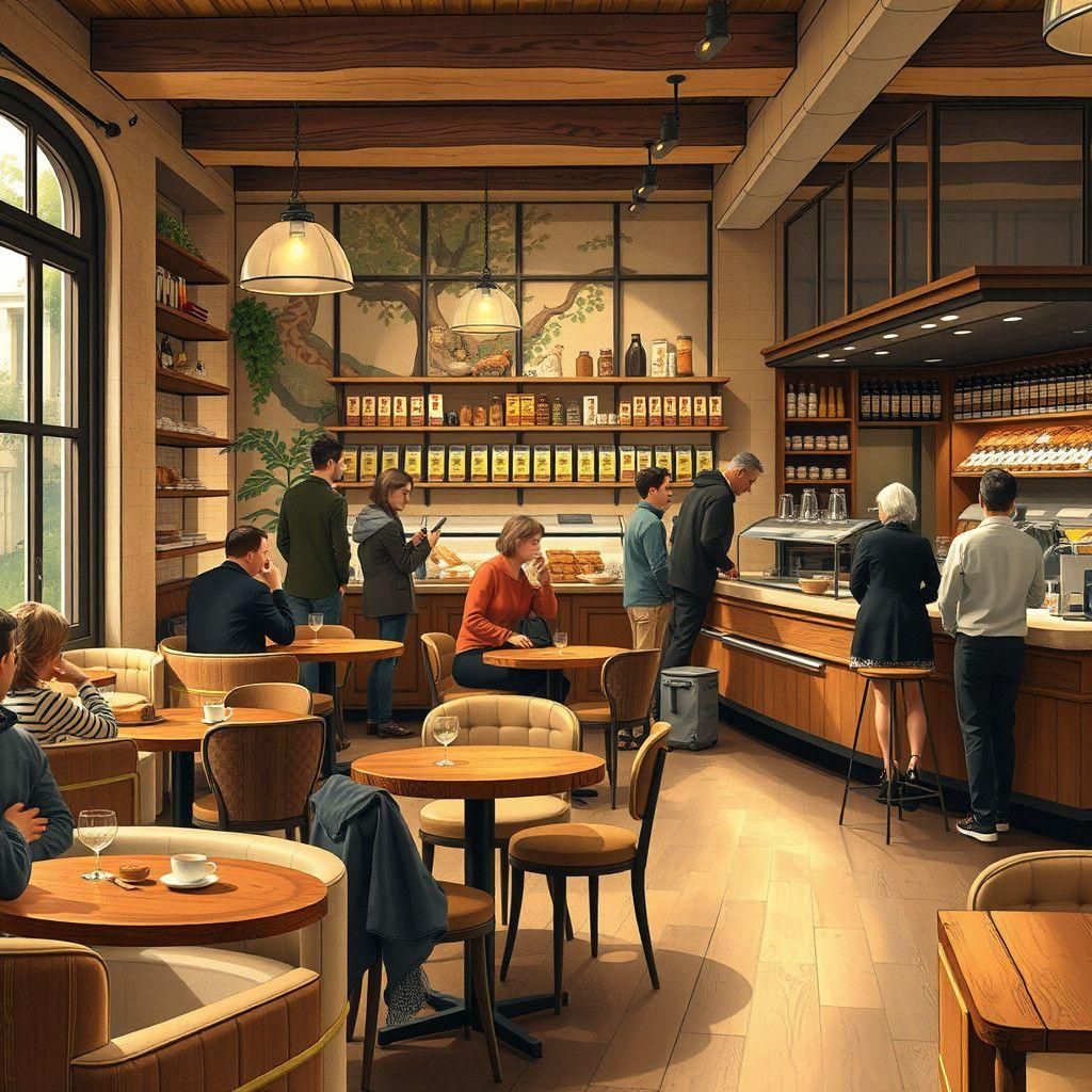 Cozy Cafe Scene with People Drinking Coffee