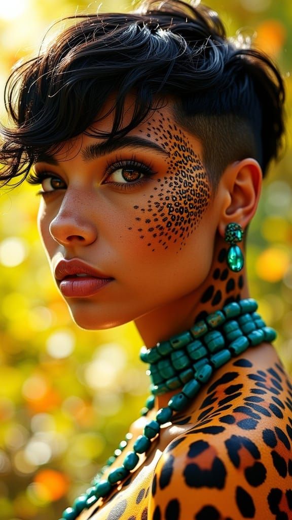 Dazzling Leopard Woman in Vibrant Colors