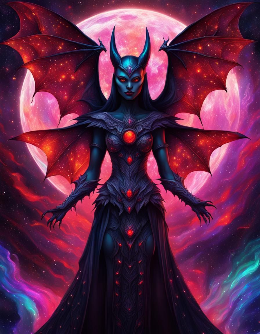 Red-Eyed Bat Goddess with Astral Wings