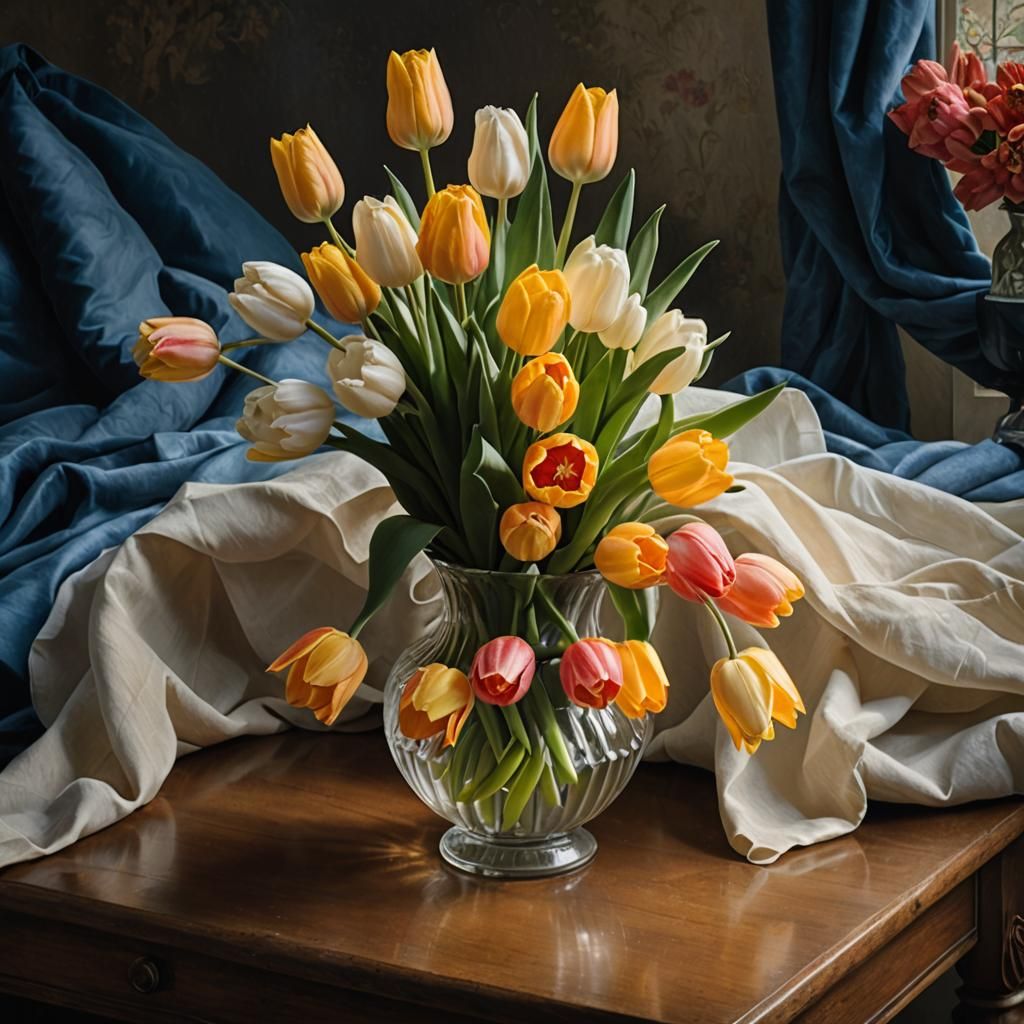 Dutch Still Life: Tulips in a Fluted Vase