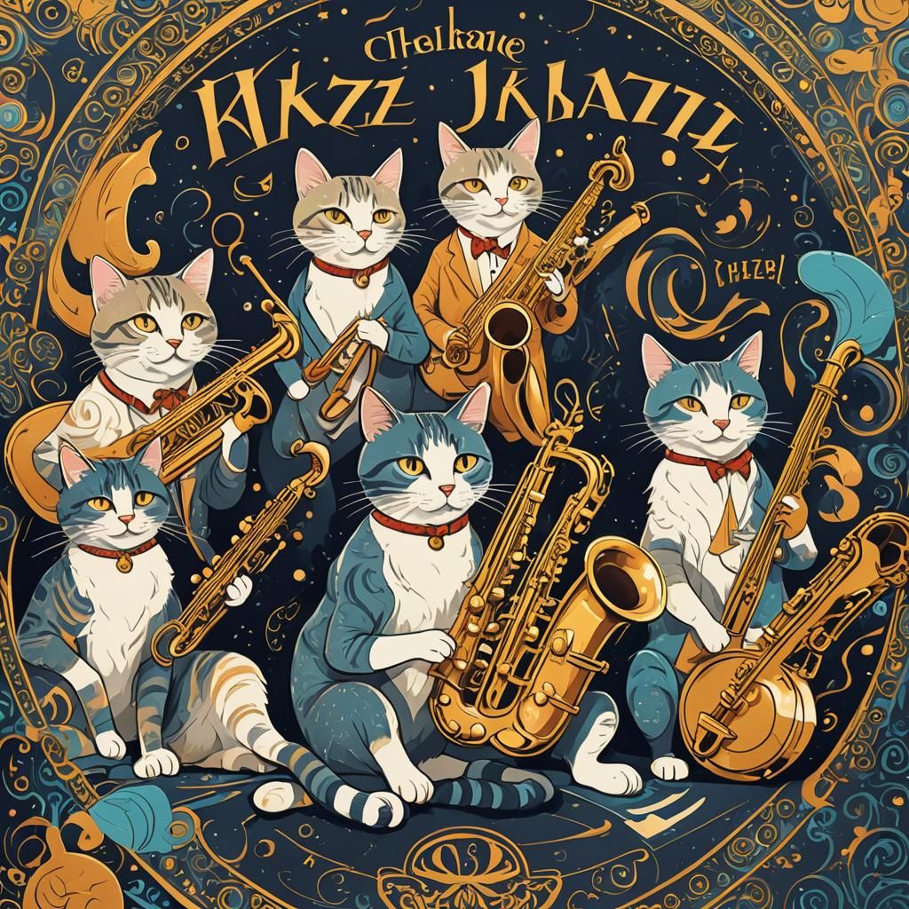 Retro Cats Jazzband in Fantasy Art Style