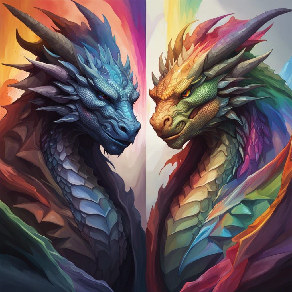 Rainbow Dragon and Shadow Dragon Portrait