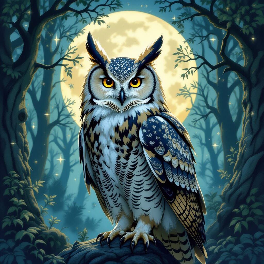 Mystical Wizard Transforms to Owl in Fantasy Art