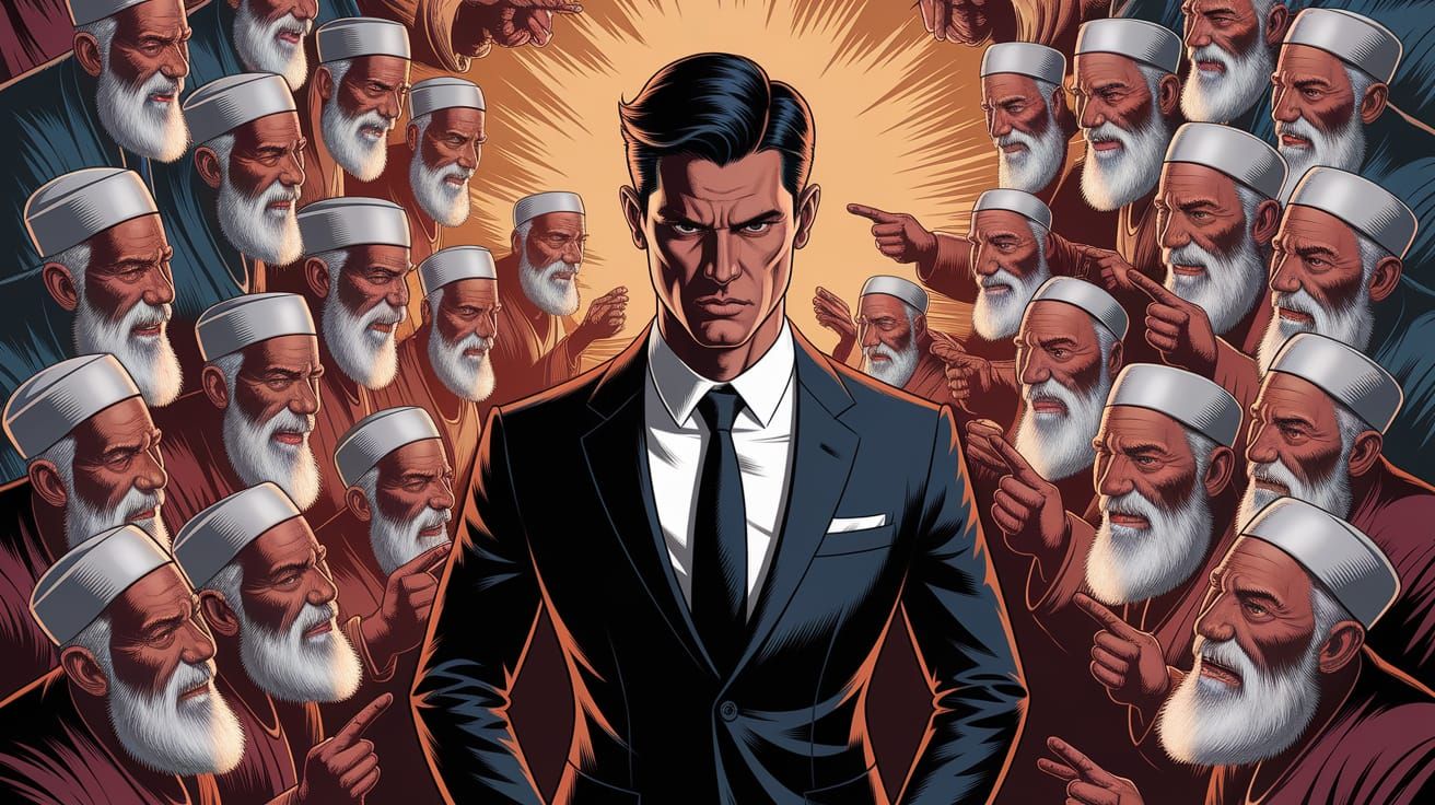 Striking Caricature: Businessman Confronts Mocking Crowd